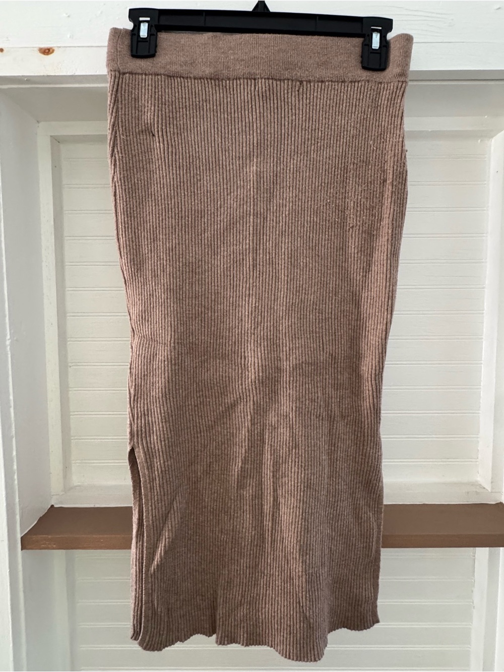 Primark Ribbed Knit Midi Skirt in Taupe Brown